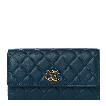 Chanel Lambskin Quilted Medium Chanel 19 Flap Wallet Dark Blue 1 of 12