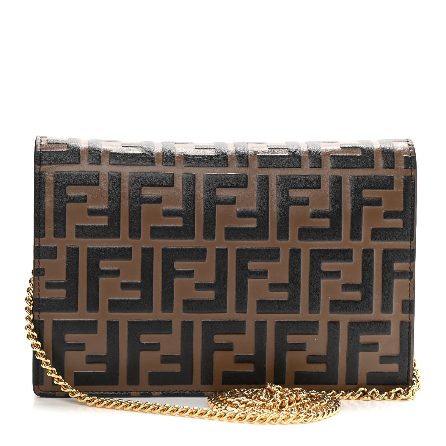 Fendi Vitello Cruise F is Fendi FF 1974 Embossed Medium Envelope Wallet On Chain Fragola Maya Black 3 of 14