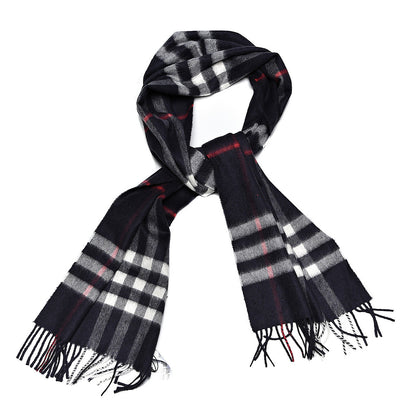 Burberry Cashmere Giant Check Fringe Scarf Navy 1 of 6