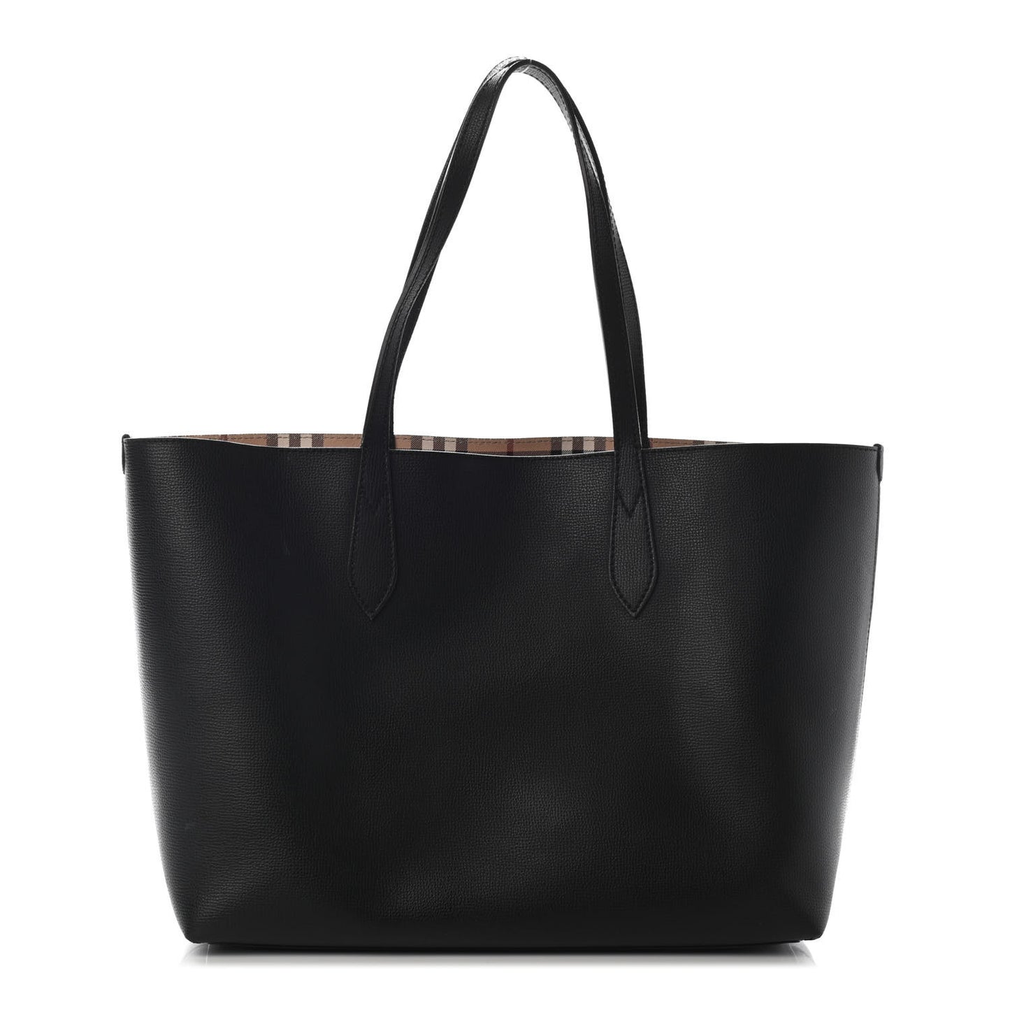 Grainy Calfskin Haymarket Check Medium Reversible Tote Black