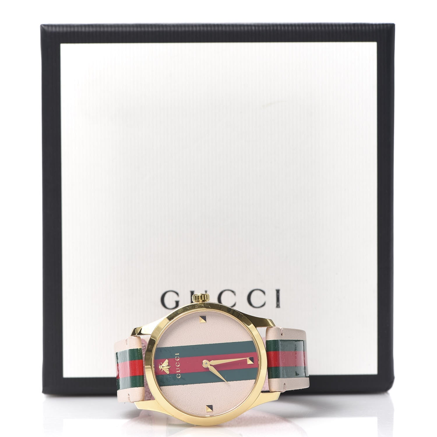 Gucci Stainless Steel Calfskin 38mm G-Timeless Stripe Web Quartz Watch Pink 6 of 6