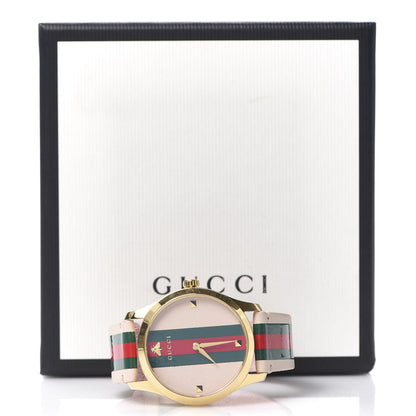 Gucci Stainless Steel Calfskin 38mm G-Timeless Stripe Web Quartz Watch Pink 6 of 6