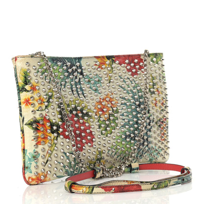 Christian Louboutin Calfskin Studded Floral Mosaic Loubiclutch Crossbody Clutch White Multicolor 3 of 14