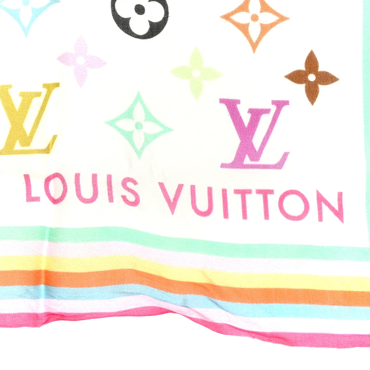 LV X TM Silk Cotton Monogram Multicolor Square Scarf 55 White