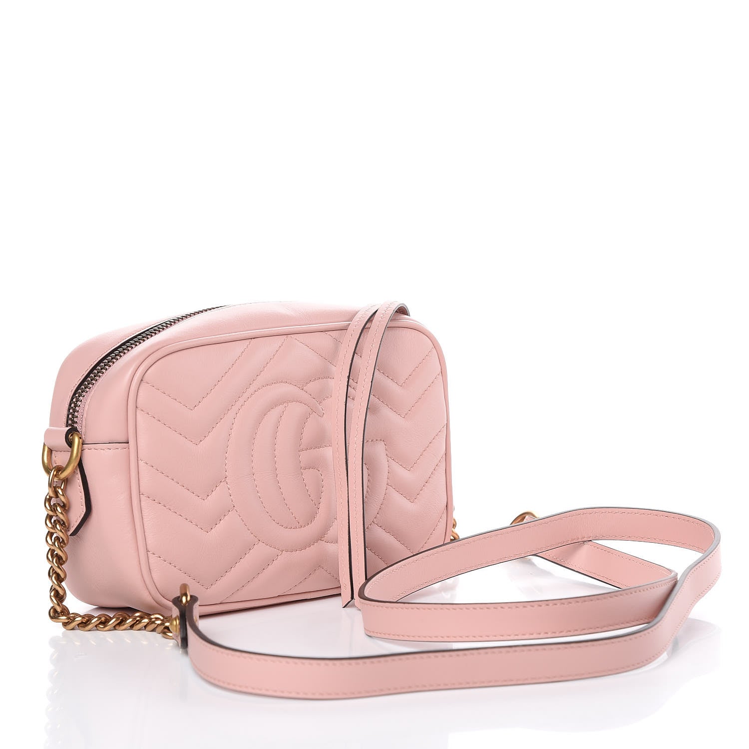 Gucci Calfskin Matelasse Mini GG Marmont Chain Shoulder Bag Perfect Pink 3 of 9