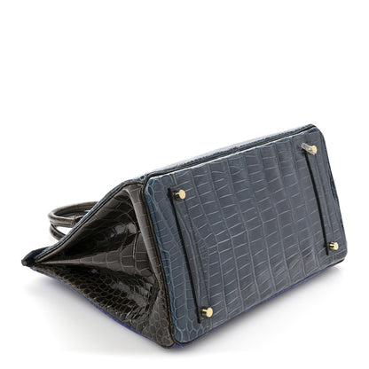 Hermes Shiny Porosus Crocodile Horseshoe Birkin 35 Havane Bleu Electrique Bleu Roi 4 of 14