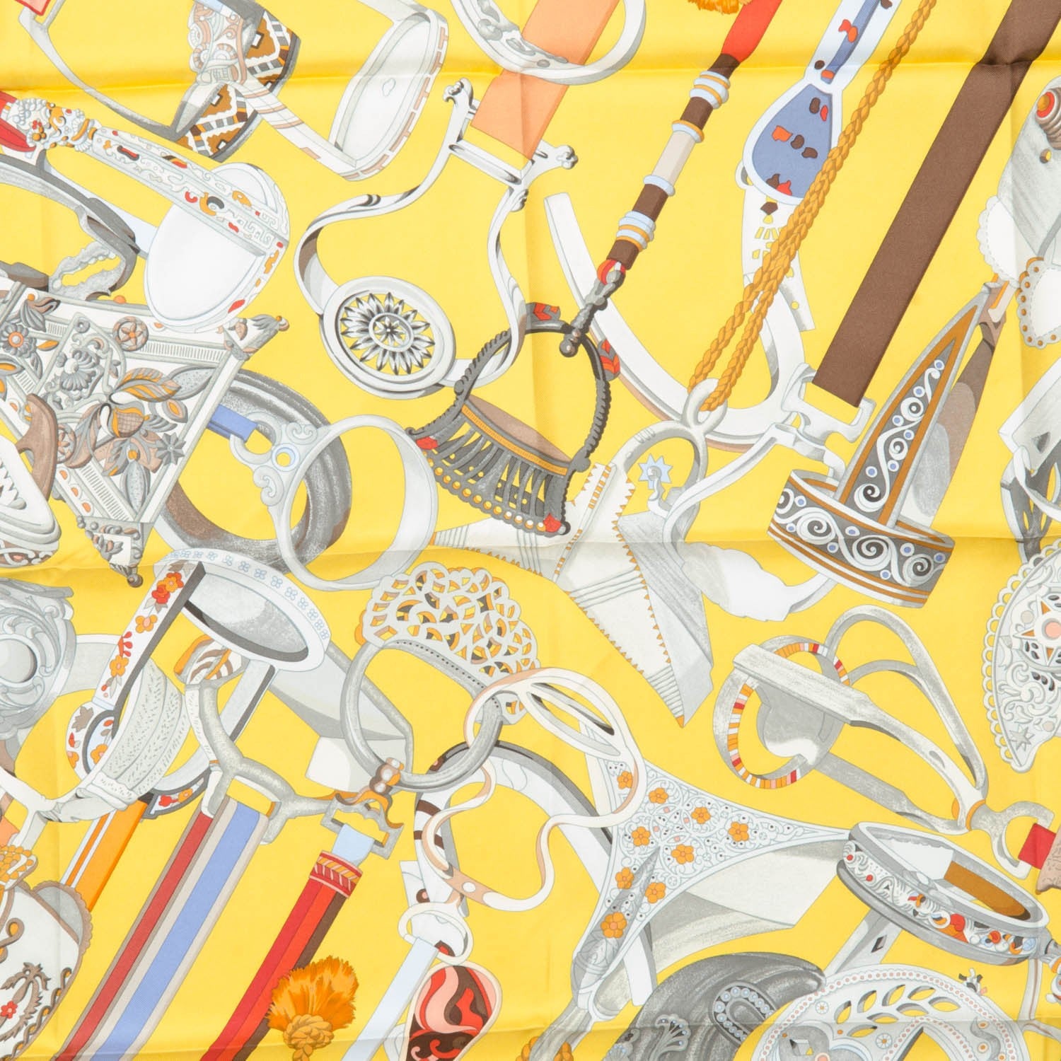 Hermes Silk Concours D'Etriers Scarf 90 Jaune D'Or Rouge H Gris 1 of 7