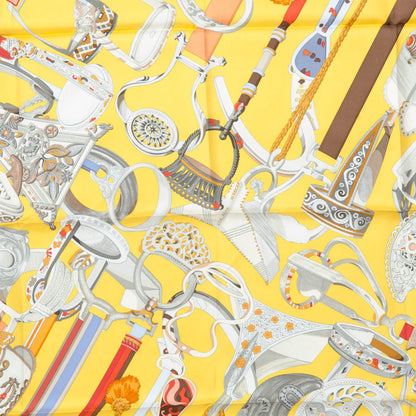 Hermes Silk Concours D'Etriers Scarf 90 Jaune D'Or Rouge H Gris 1 of 7
