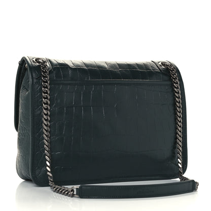 Saint Laurent Crocodile Embossed Calfskin Monogram Medium Niki Chain Satchel Algea 3 of 11