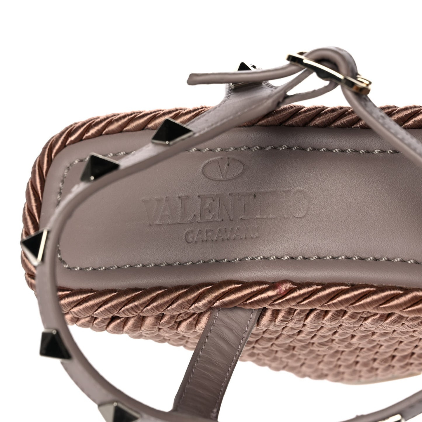 Calfskin Rockstud Ankle Strap Torchon Espadrille 25/115mm Wedge Sandals 39 Poudre