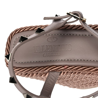 Valentino Garavani Calfskin Rockstud Ankle Strap Torchon Espadrille 25/115mm Wedge Sandals 39 Poudre 7 of 10