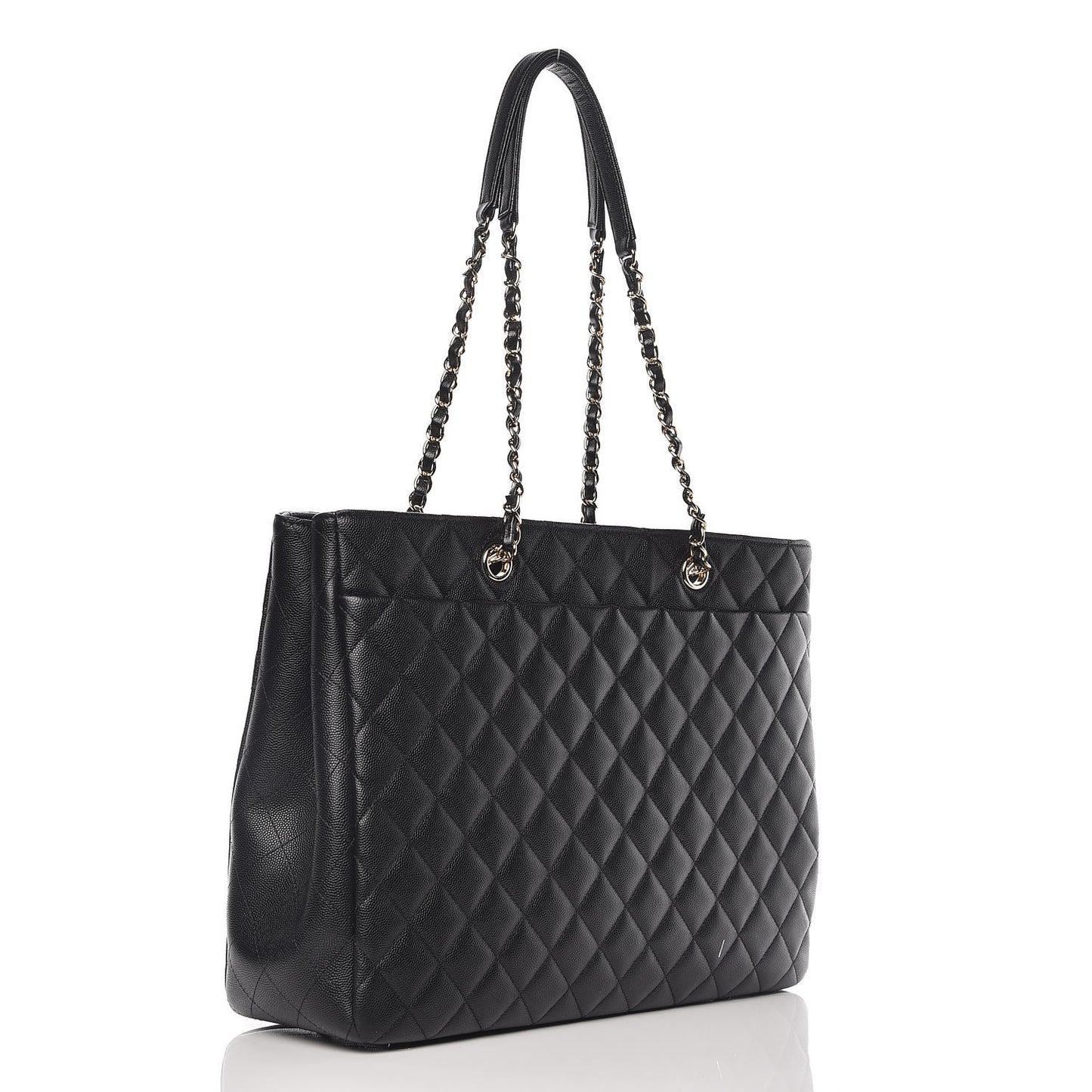 Caviar Quilted Large Classic Shopping Tote Black