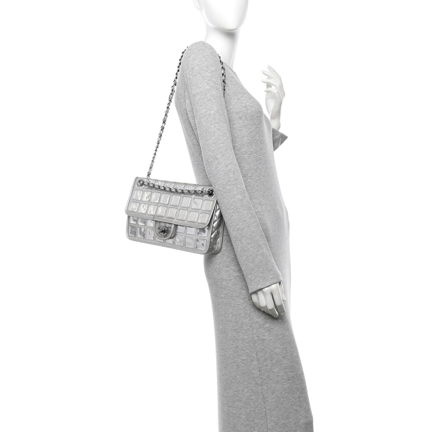 Chanel Vinyl Large Ice Cube Flap Silver 2 of 12