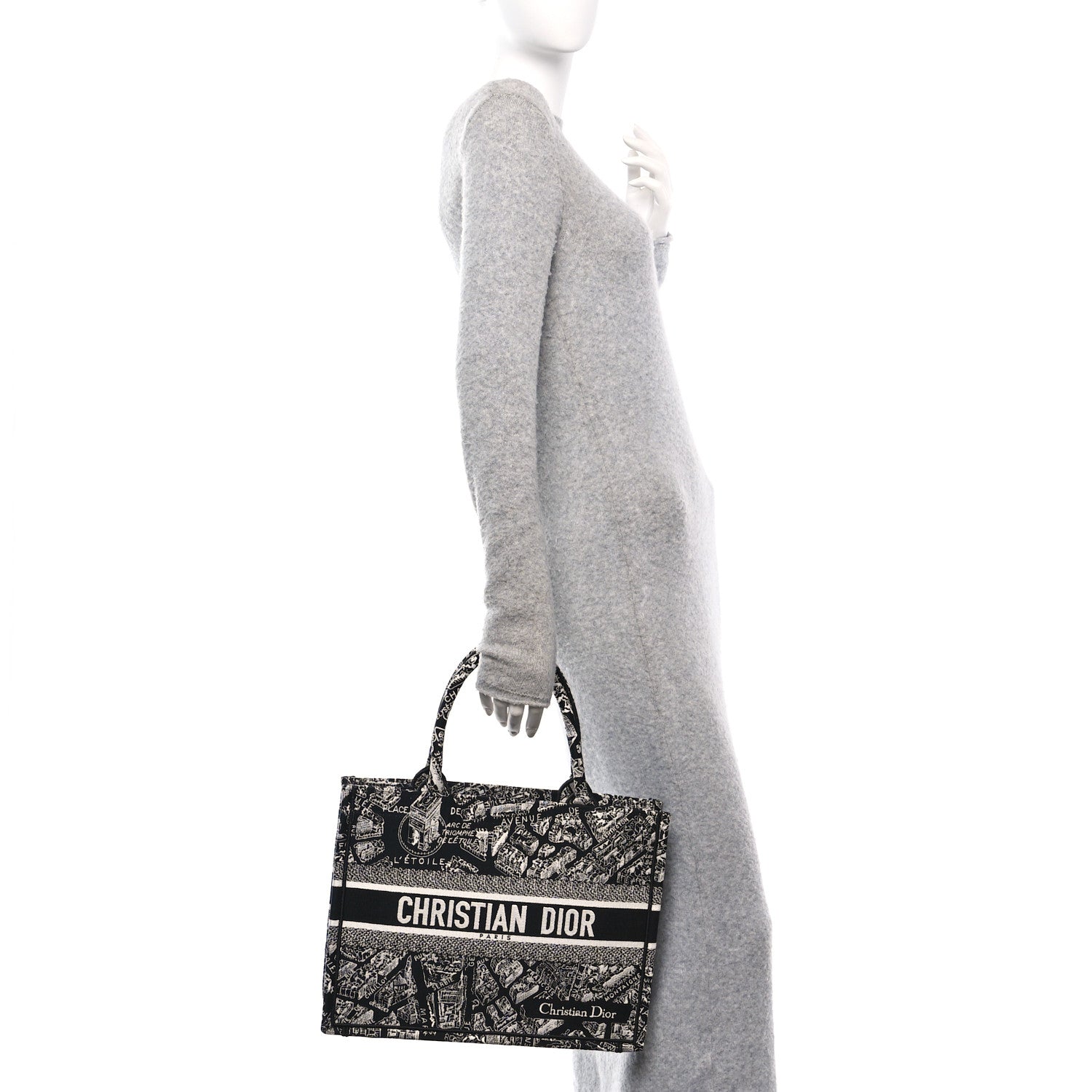 Christian Dior Canvas Embroidered Medium Plan De Paris Book Tote Black White 2 of 10