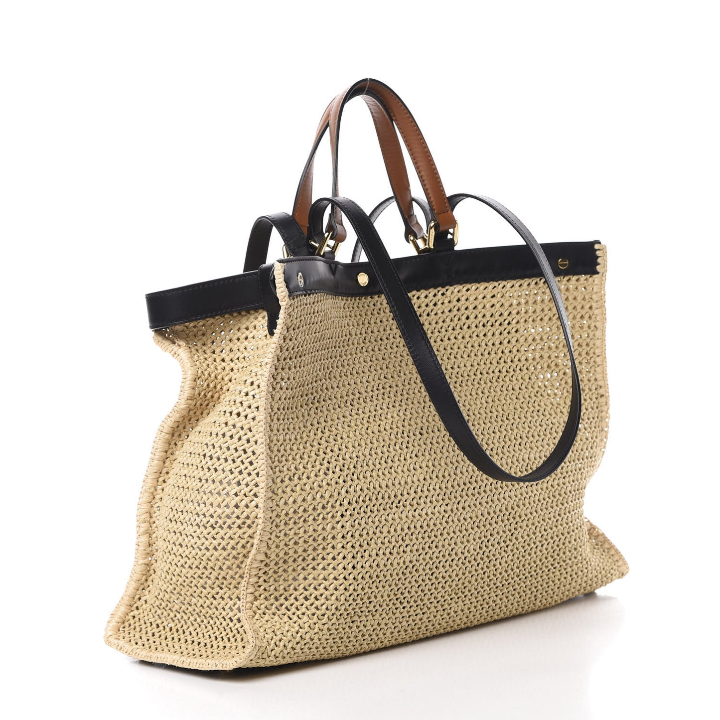 Raffia Vitello King Macrame Mesh Large Peekaboo X-Tote Natural Black Cuoio