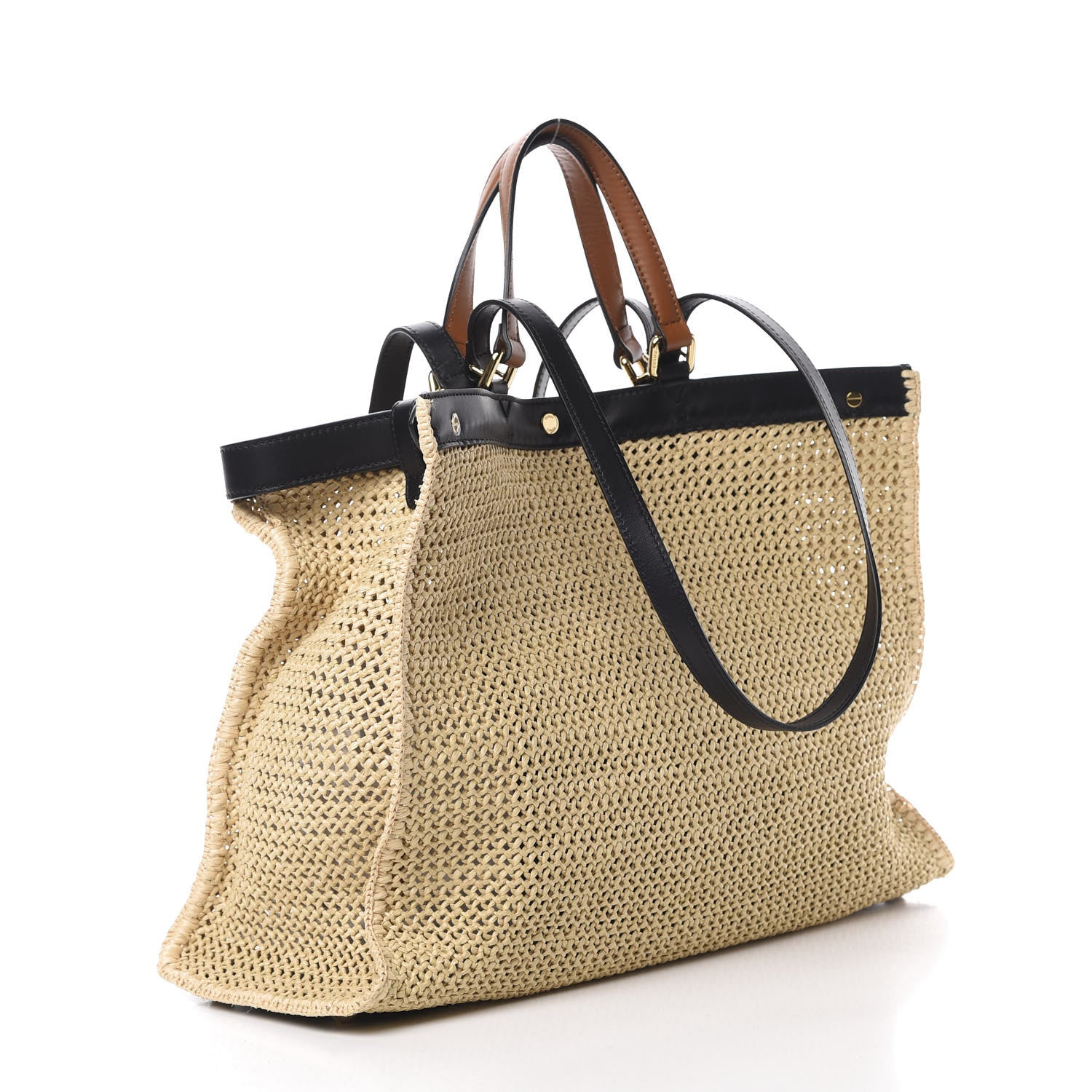 Fendi Raffia Vitello King Macrame Mesh Large Peekaboo X-Tote Natural Black Cuoio 4 of 10