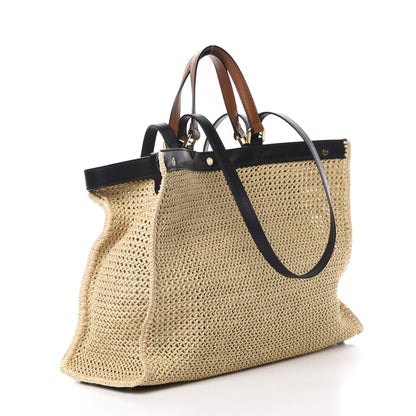 Fendi Raffia Vitello King Macrame Mesh Large Peekaboo X-Tote Natural Black Cuoio 4 of 10