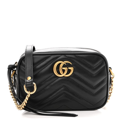 Gucci Calfskin Matelasse Mini GG Marmont Chain Shoulder Bag Black 1 of 10
