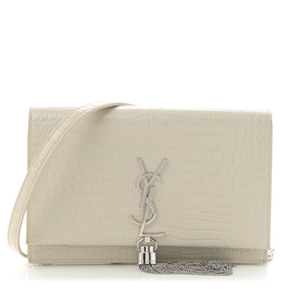 Saint Laurent Calfskin Crocodile Embossed Kate Monogram Tassel Chain Wallet Crema Soft 1 of 12