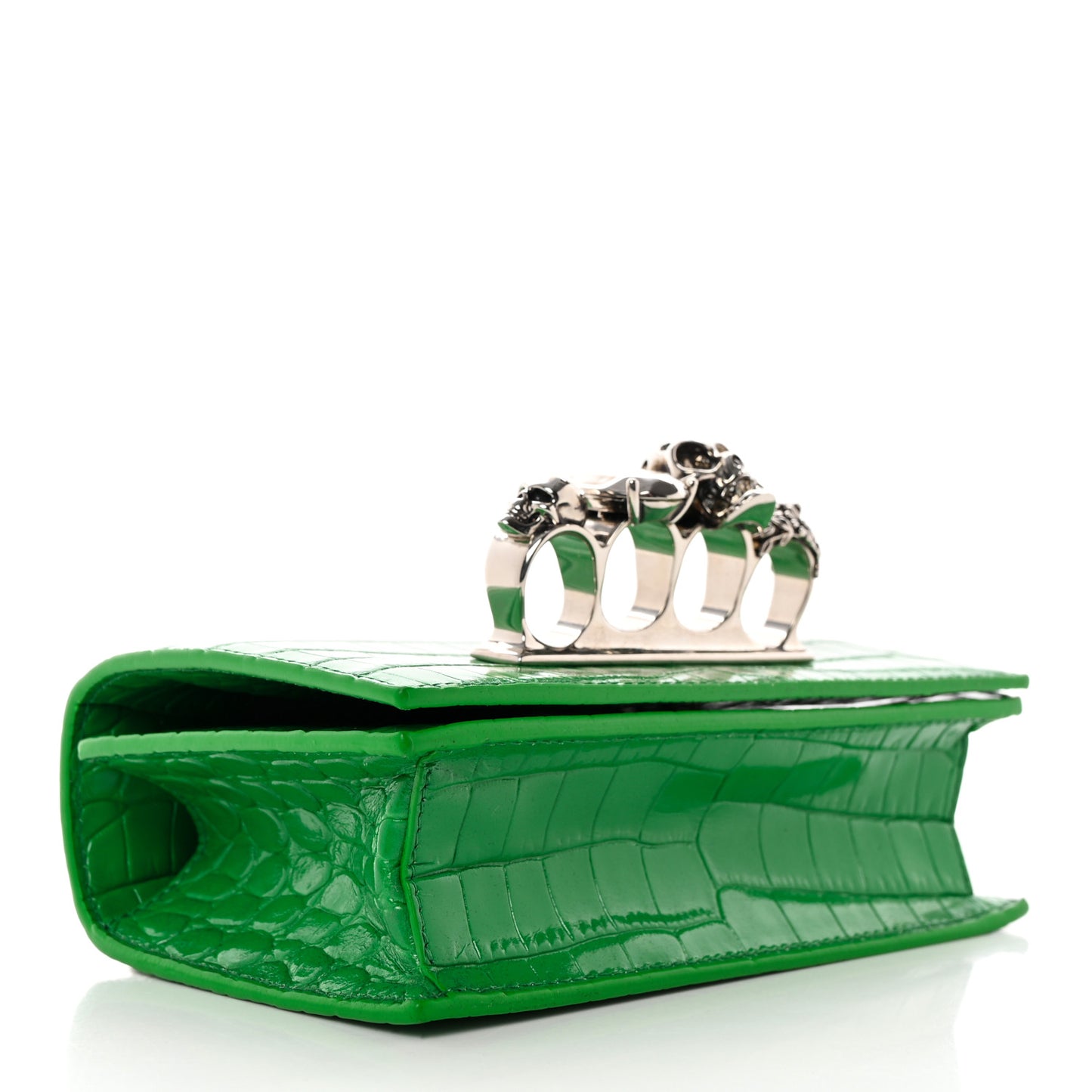 Calfskin Crocodile Embossed Knuckle Shoulder Bag Green