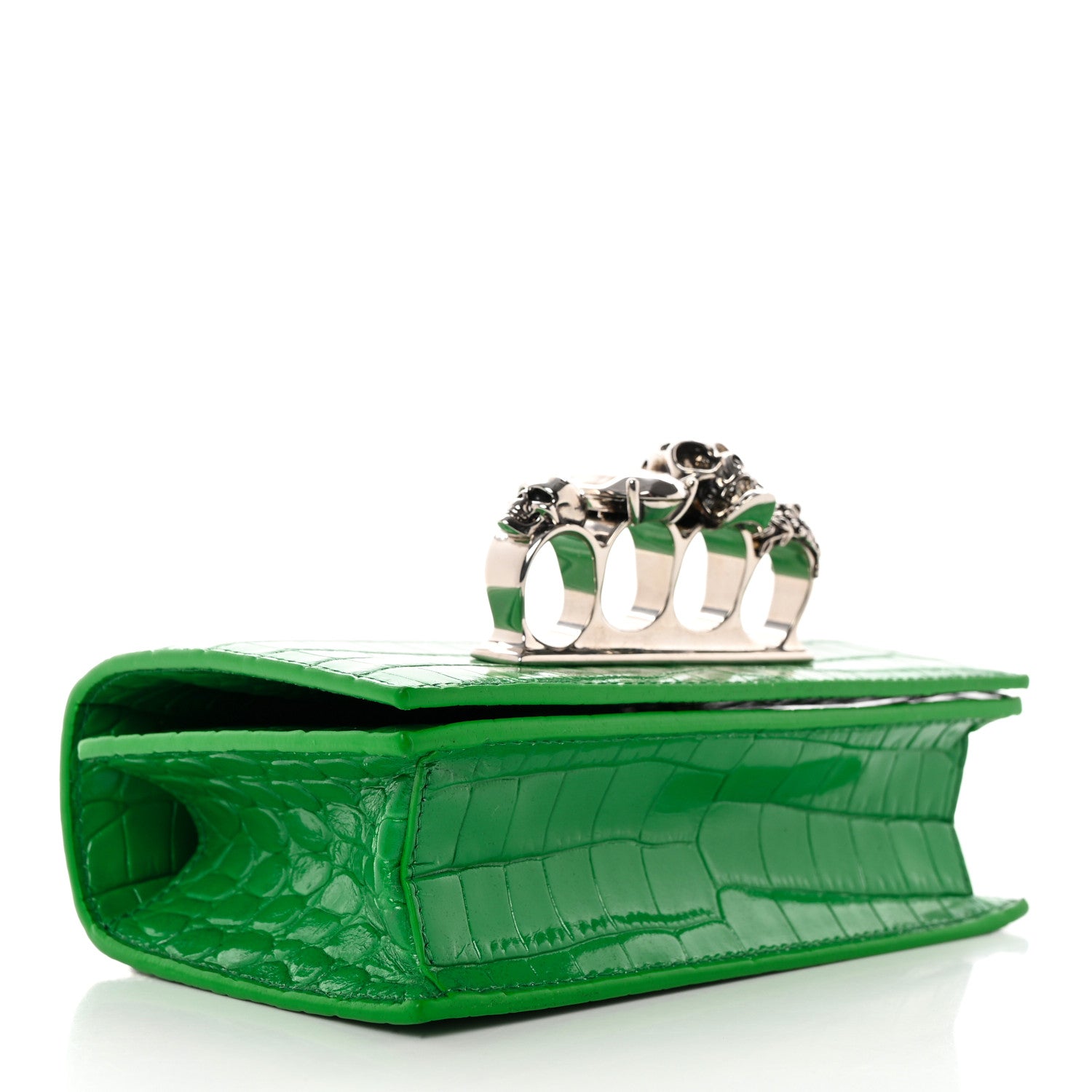 Alexander McQueen Calfskin Crocodile Embossed Knuckle Shoulder Bag Green 3 of 9