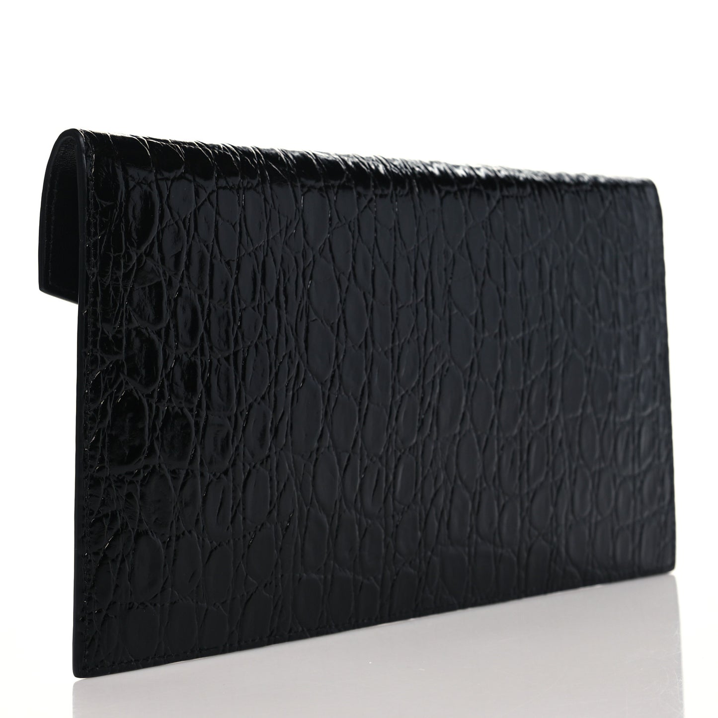 Calfskin Crocodile Embossed Uptown Monogram Clutch Black