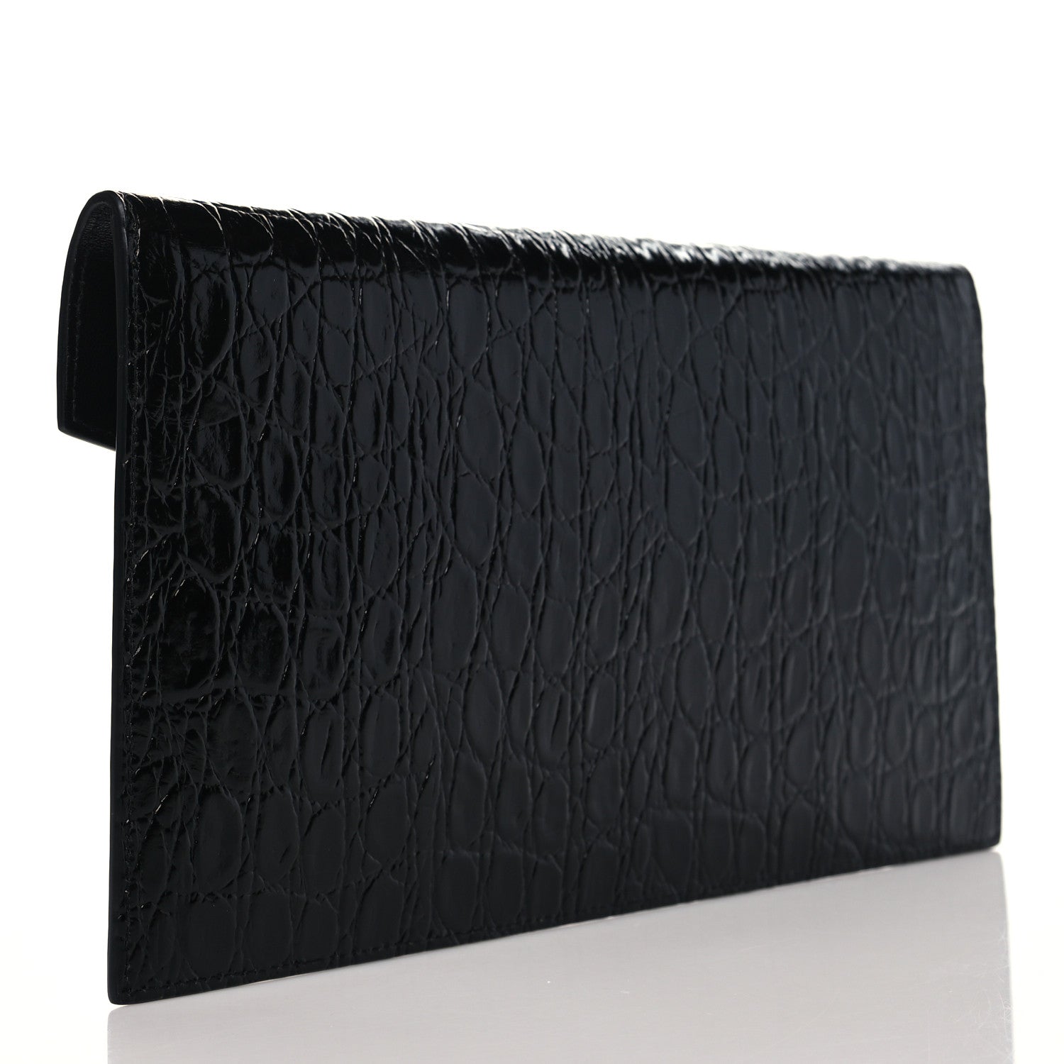Saint Laurent Calfskin Crocodile Embossed Uptown Monogram Clutch Black 3 of 8