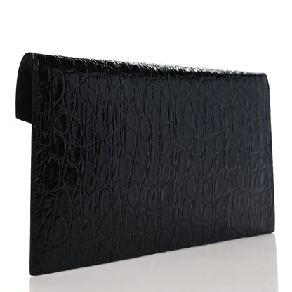 Saint Laurent Calfskin Crocodile Embossed Uptown Monogram Clutch Black 3 of 8