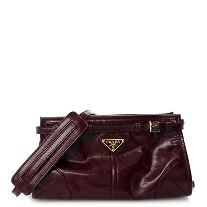 Prada Glossy Calfskin Triangle Small Bonnie Shoulder Bag Bordeaux 1 of 10