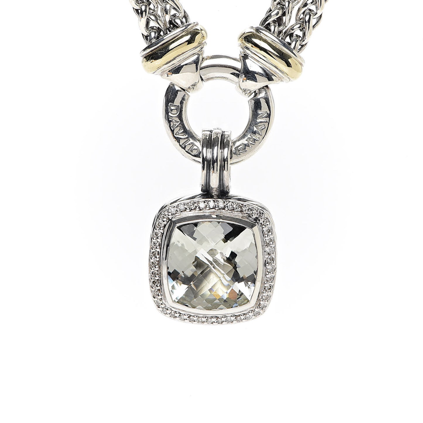 Sterling Silver 18K Yellow Gold Diamond Prasiolite 14mm Albion Wheat Chain Pendant Necklace