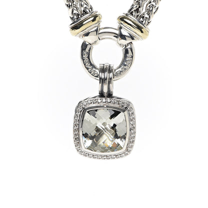 David Yurman Sterling Silver 18K Yellow Gold Diamond Prasiolite 14mm Albion Wheat Chain Pendant Necklace 4 of 6