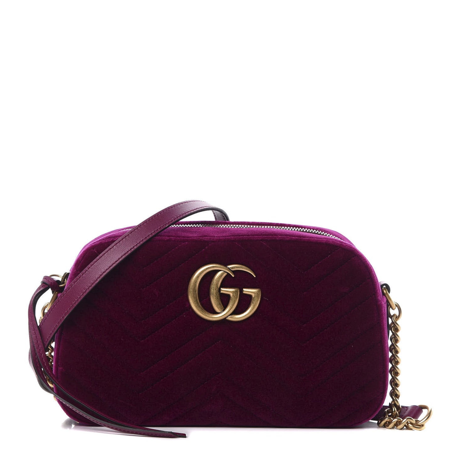 Velvet Matelasse Small GG Marmont Chain Shoulder Bag Fuchsia Violet Cyclamen