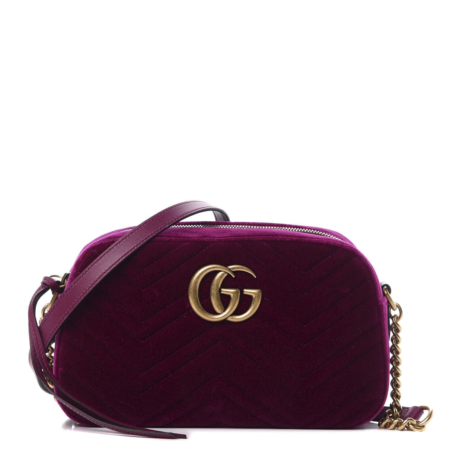Gucci Velvet Matelasse Small GG Marmont Chain Shoulder Bag Fuchsia Violet Cyclamen 1 of 11