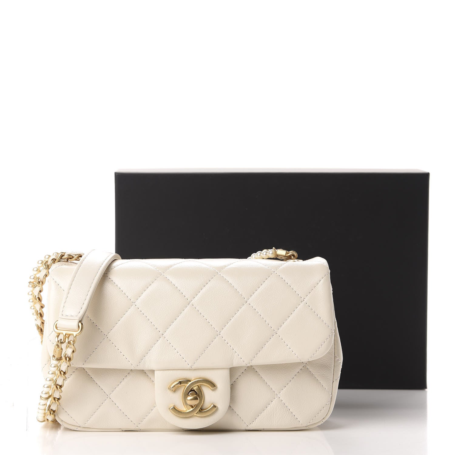 Chanel Calfskin Quilted Crystal Pearls Small Flap Bag White 11 of 11