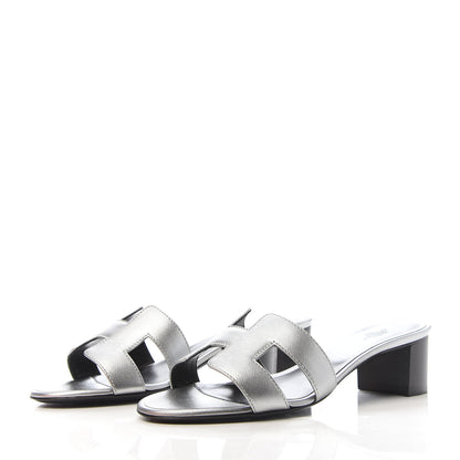 Hermes Metallic Epsom Oasis Sandals 38 Argent 3 of 8
