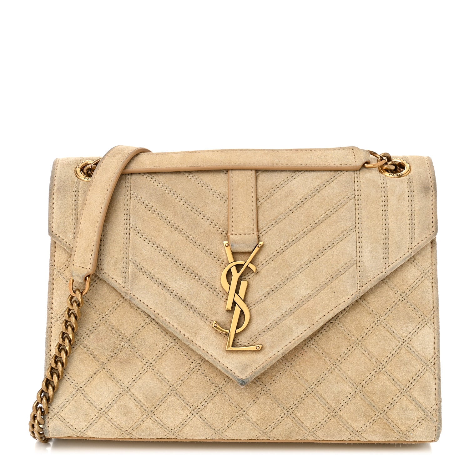 Saint Laurent Suede Mixed Matelasse Triquilt Medium Monogram Envelope Satchel Sea Salt 1 of 12