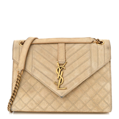 Saint Laurent Suede Mixed Matelasse Triquilt Medium Monogram Envelope Satchel Sea Salt 1 of 12
