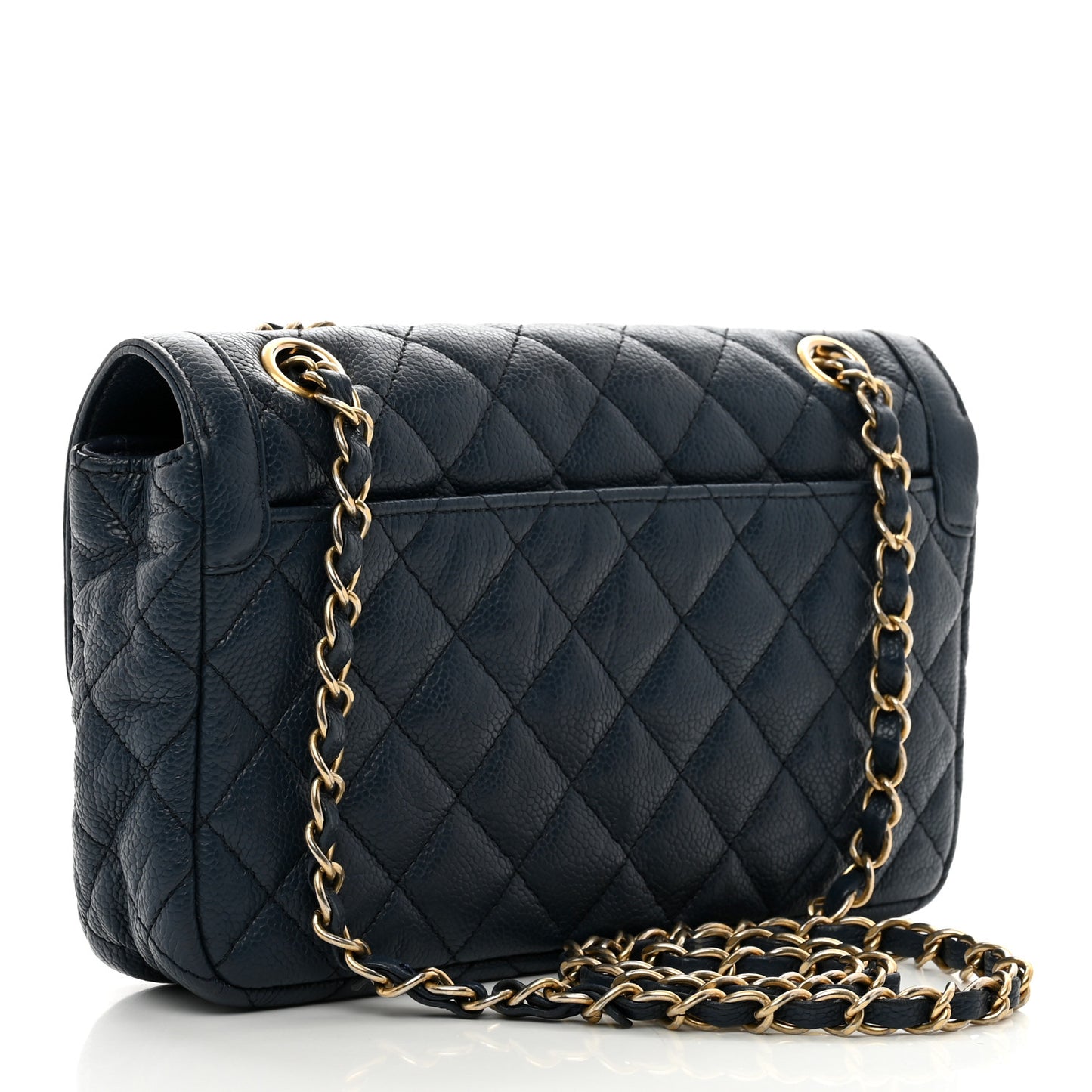 Crumpled Grained Calfskin Small Two Tone Flap Navy