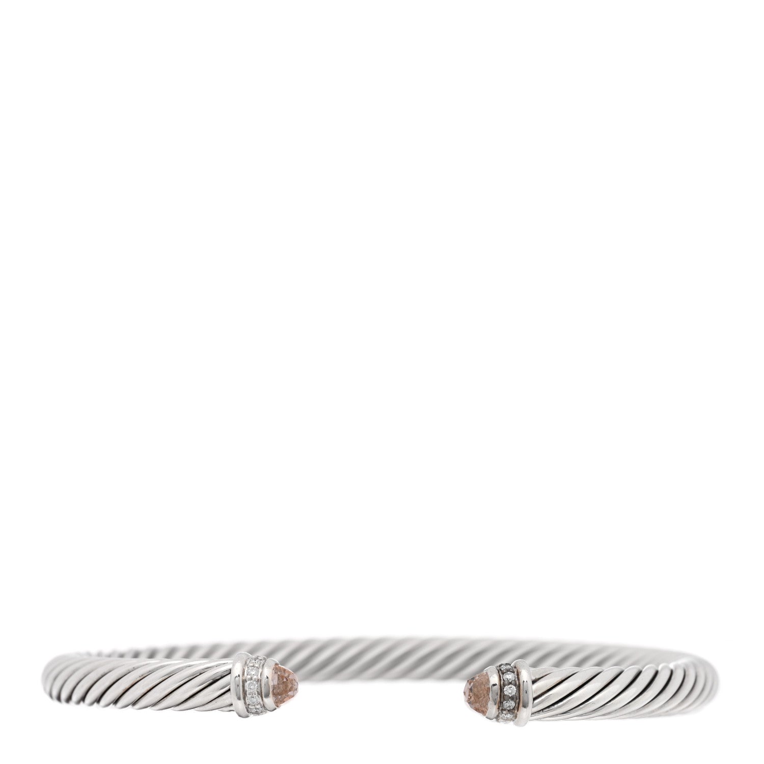 David Yurman Sterling Silver Diamond Morganite 5mm Cable Classics Bracelet 1 of 3