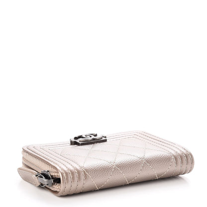 Chanel Caviar Quilted Boy Zip Around Coin Purse Wallet Light Gold 4 of 8
