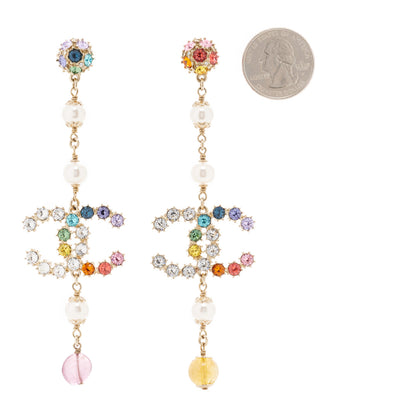 Chanel Crystal Pearl Over The Rainbow CC Long Drop Earrings Multicolor 2 of 5
