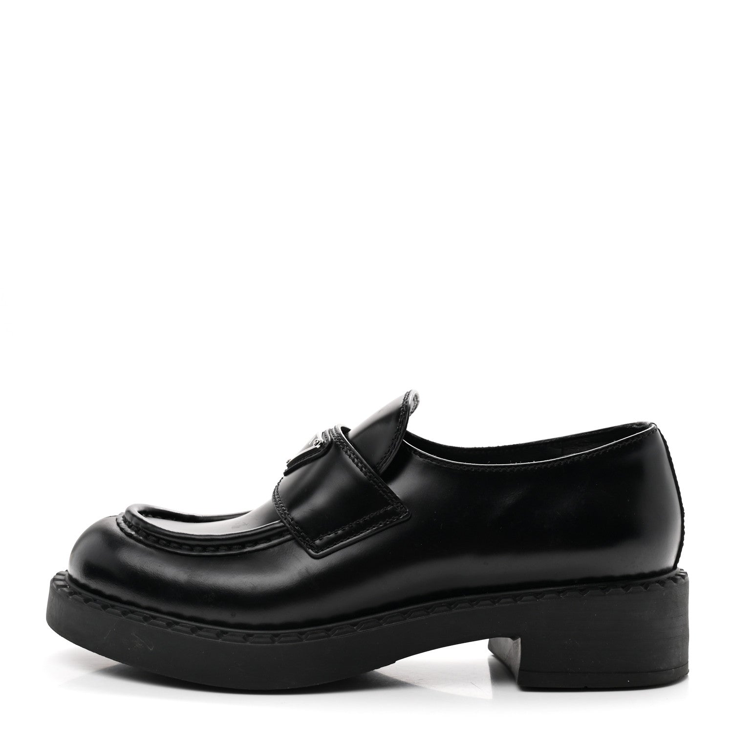 Prada Spazzolato Metal Triangle Logo 50mm Loafers 36.5 Black 1 of 9