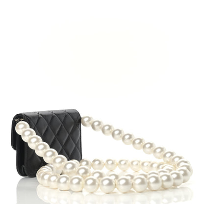 Chanel Calfskin Quilted Maxi Pearls Card Holder Flap With Chain Black 2 of 9