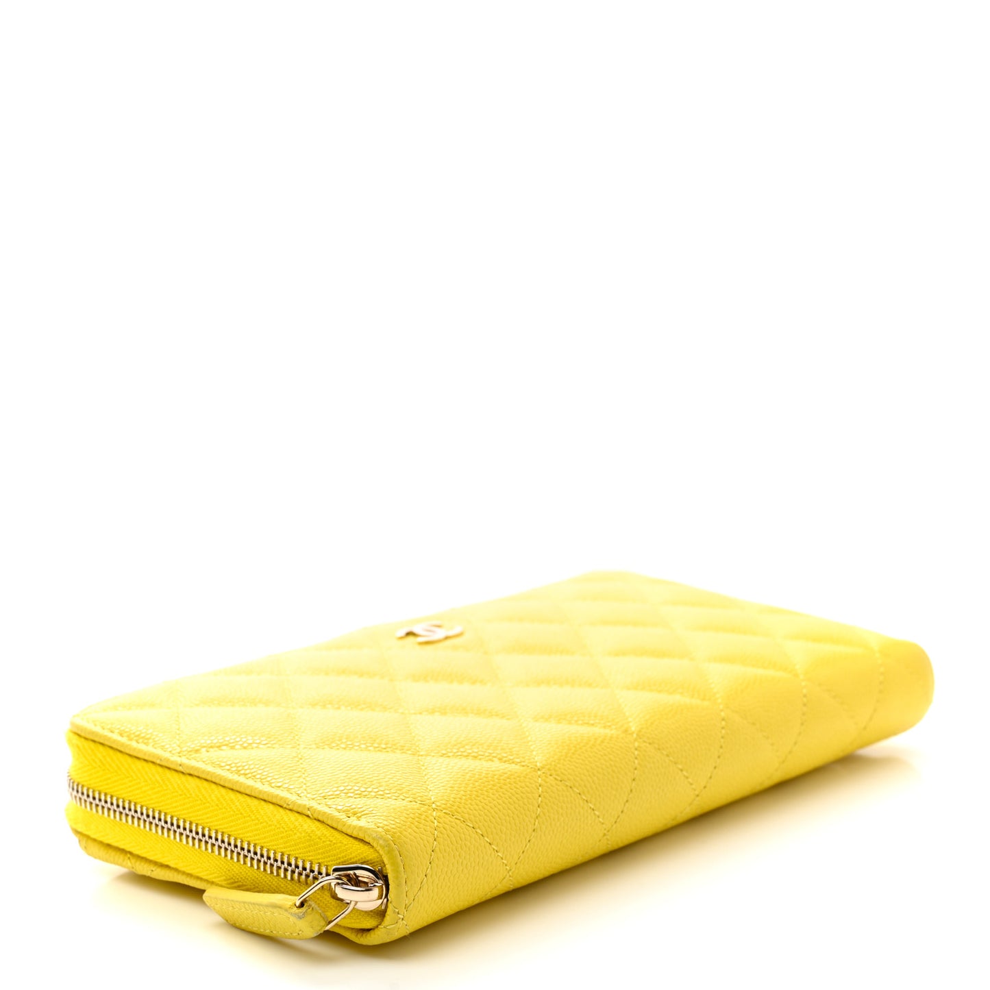 Caviar Quilted Large Gusset Zip Around Wallet Yellow