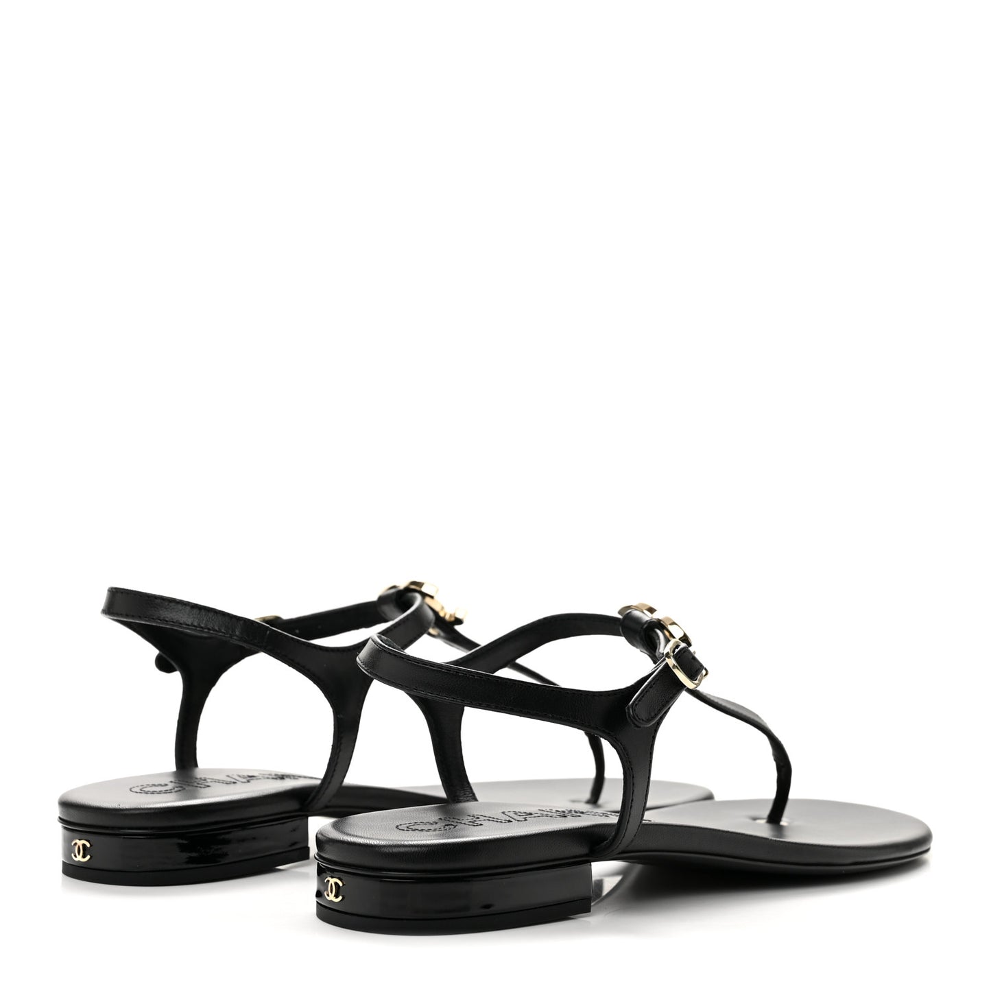Lambskin Enamel CC Thong Sandals 41 Black