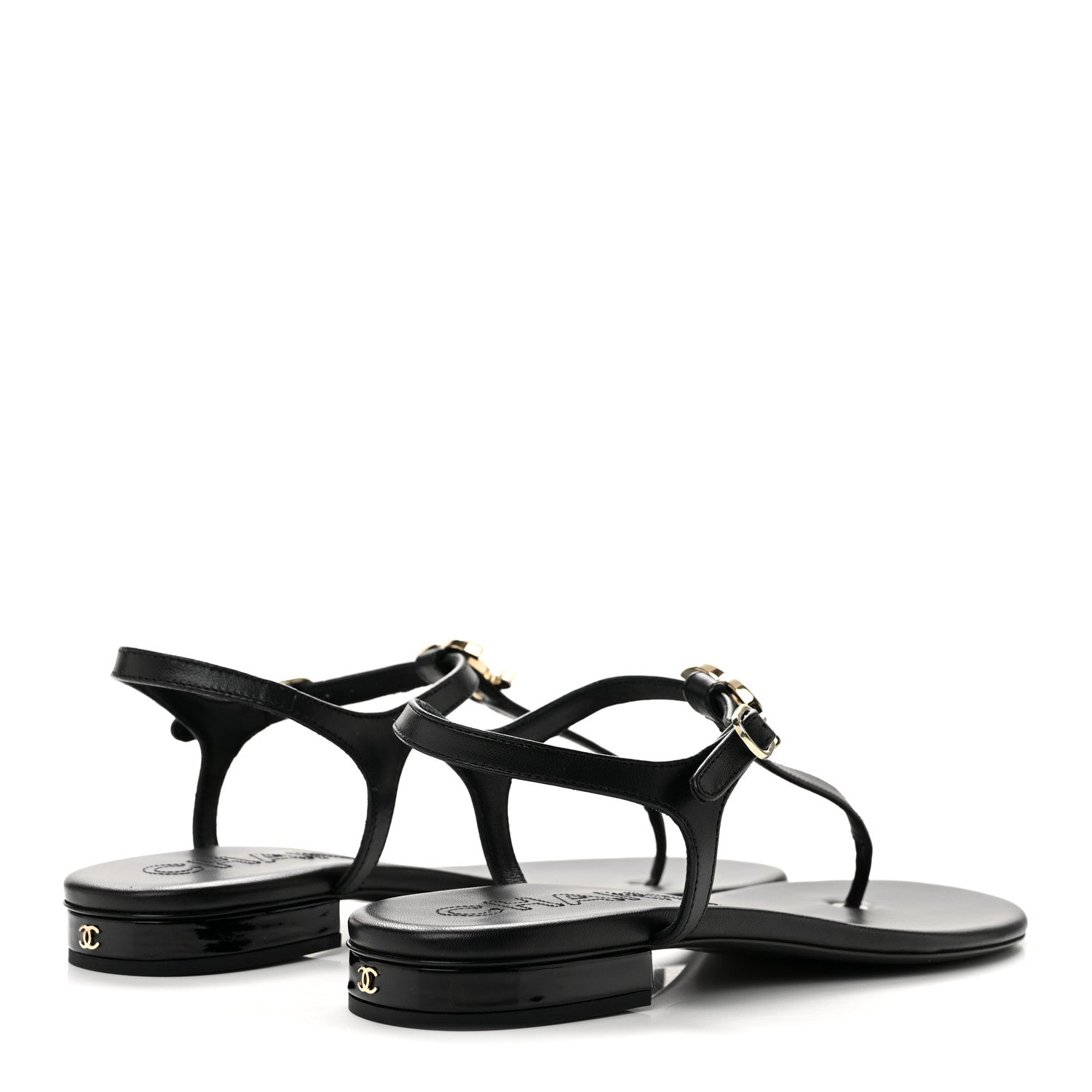 Chanel Lambskin Enamel CC Thong Sandals 41 Black 5 of 10