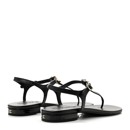 Chanel Lambskin Enamel CC Thong Sandals 41 Black 5 of 10