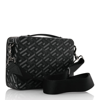 Versace Coated Canvas La Greca Signature Messenger Bag Black Gray 3 of 11