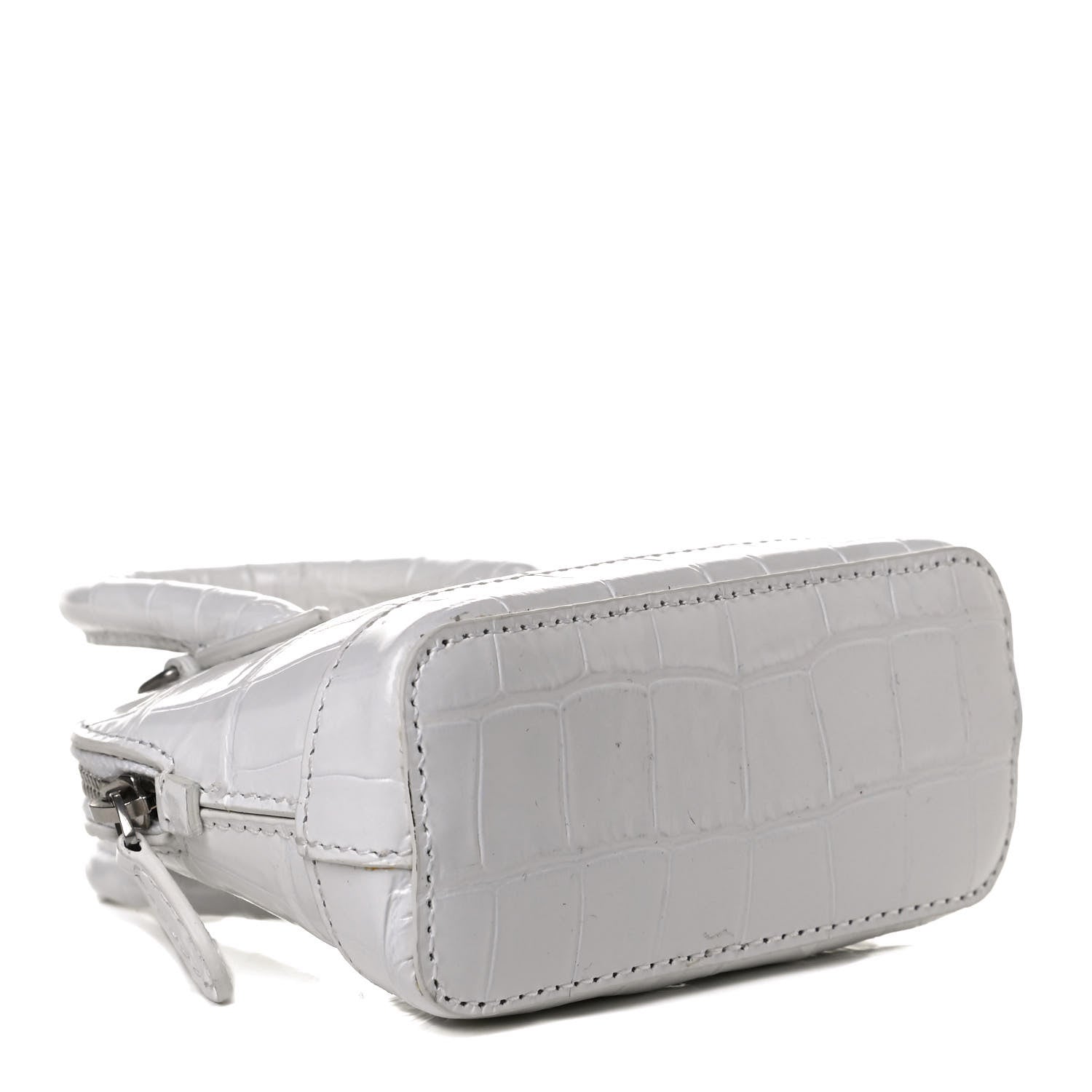 Balenciaga Calfskin Logo Crocodile Embossed Mini Ville Top Handle Bag White Black 4 of 13