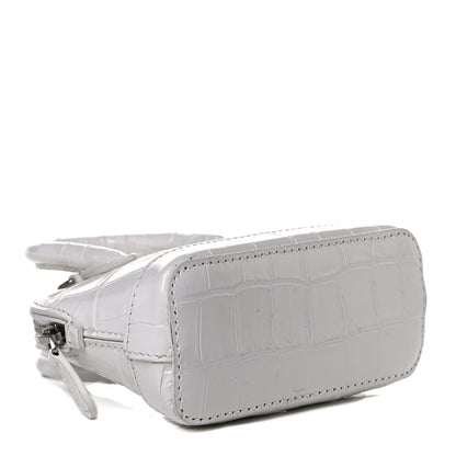 Balenciaga Calfskin Logo Crocodile Embossed Mini Ville Top Handle Bag White Black 4 of 13